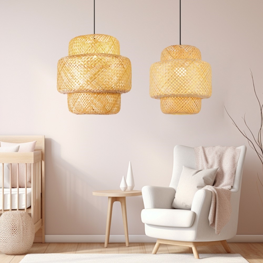 Ljuskrona med textilsladd HILO 1xE27/40W/230V diameter 47 cm bambu