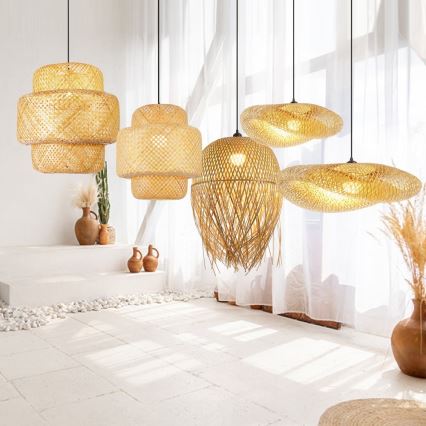 Ljuskrona med textilsladd HILO 1xE27/40W/230V diameter 47 cm bambu