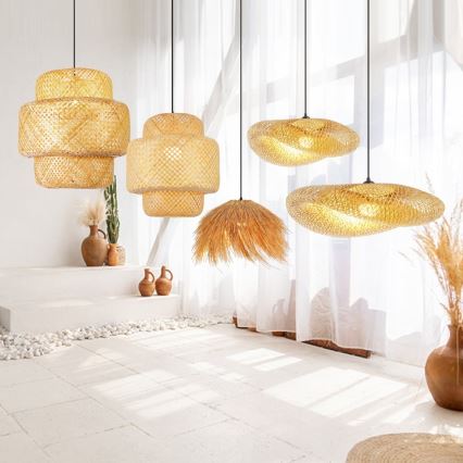 Ljuskrona med textilsladd HILO 1xE27/40W/230V diameter 47 cm bambu