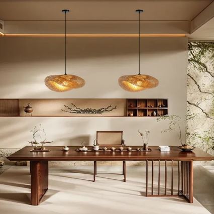 Ljuskrona med textilsladd HILO 1xE27/40W/230V diameter 60 cm bambu