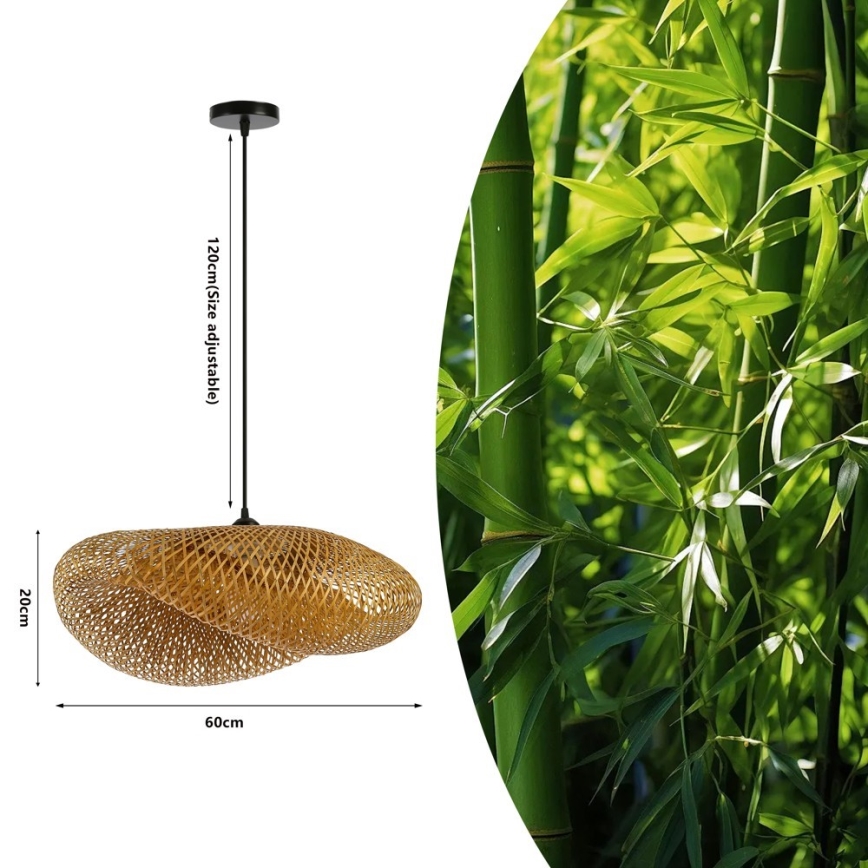 Ljuskrona med textilsladd HILO 1xE27/40W/230V diameter 60 cm bambu