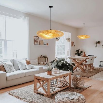 Ljuskrona med textilsladd HILO 1xE27/40W/230V diameter 80 cm bambu