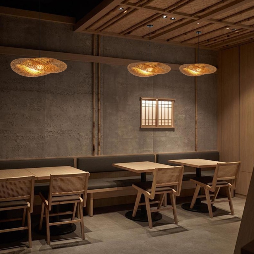 Ljuskrona med textilsladd HILO 1xE27/40W/230V diameter 80 cm bambu