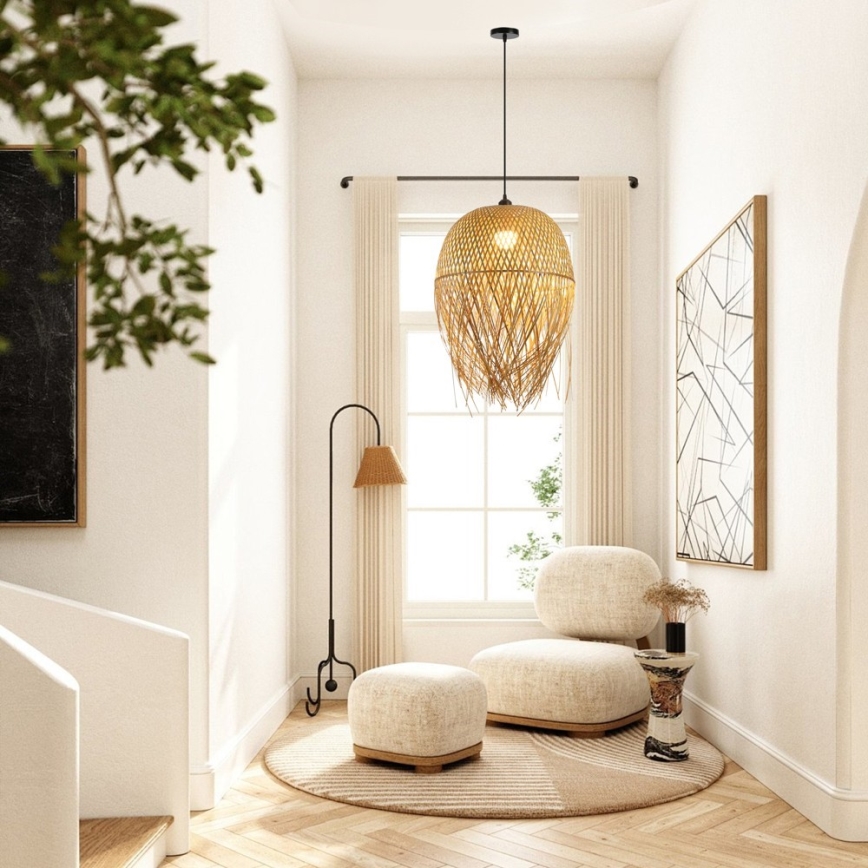 Ljuskrona med textilsladd HILO 1xE27/40W/230V diameter 45 cm bambu