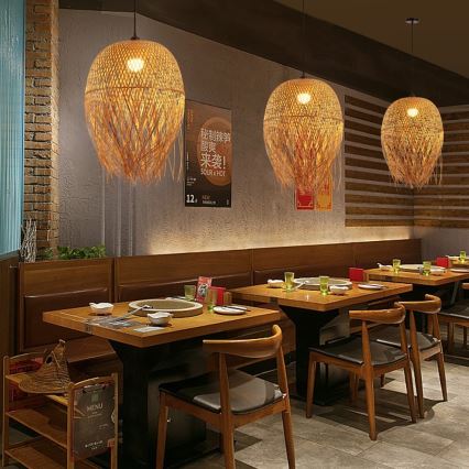 Ljuskrona med textilsladd HILO 1xE27/40W/230V diameter 45 cm bambu