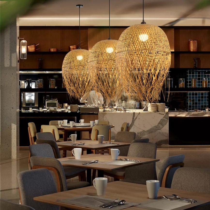 Ljuskrona med textilsladd HILO 1xE27/40W/230V diameter 45 cm bambu