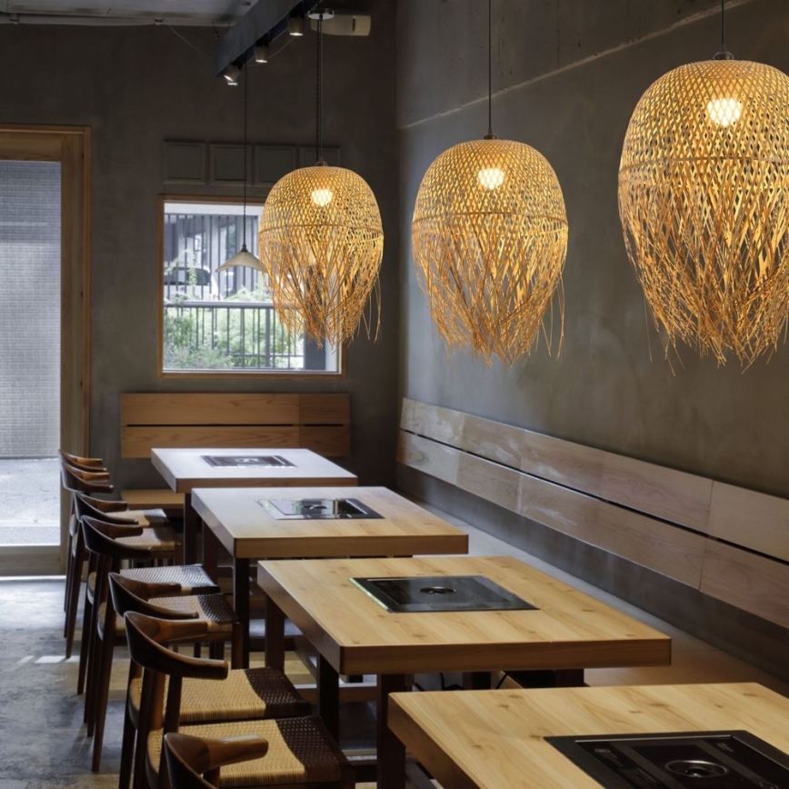 Ljuskrona med textilsladd HILO 1xE27/40W/230V diameter 45 cm bambu