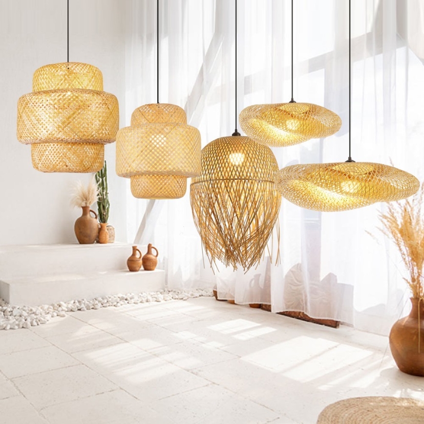 Ljuskrona med textilsladd HILO 1xE27/40W/230V diameter 45 cm bambu