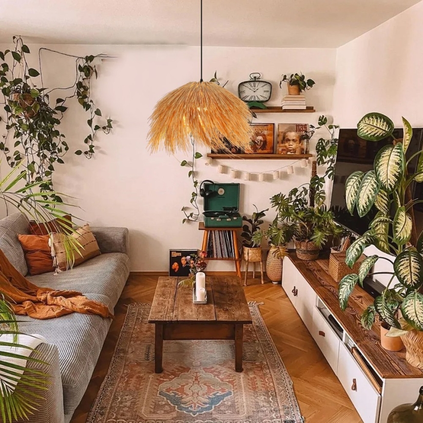 Ljuskrona med textilsladd NATURALEZA 1xE27/40W/230V diameter 55 cm rotting