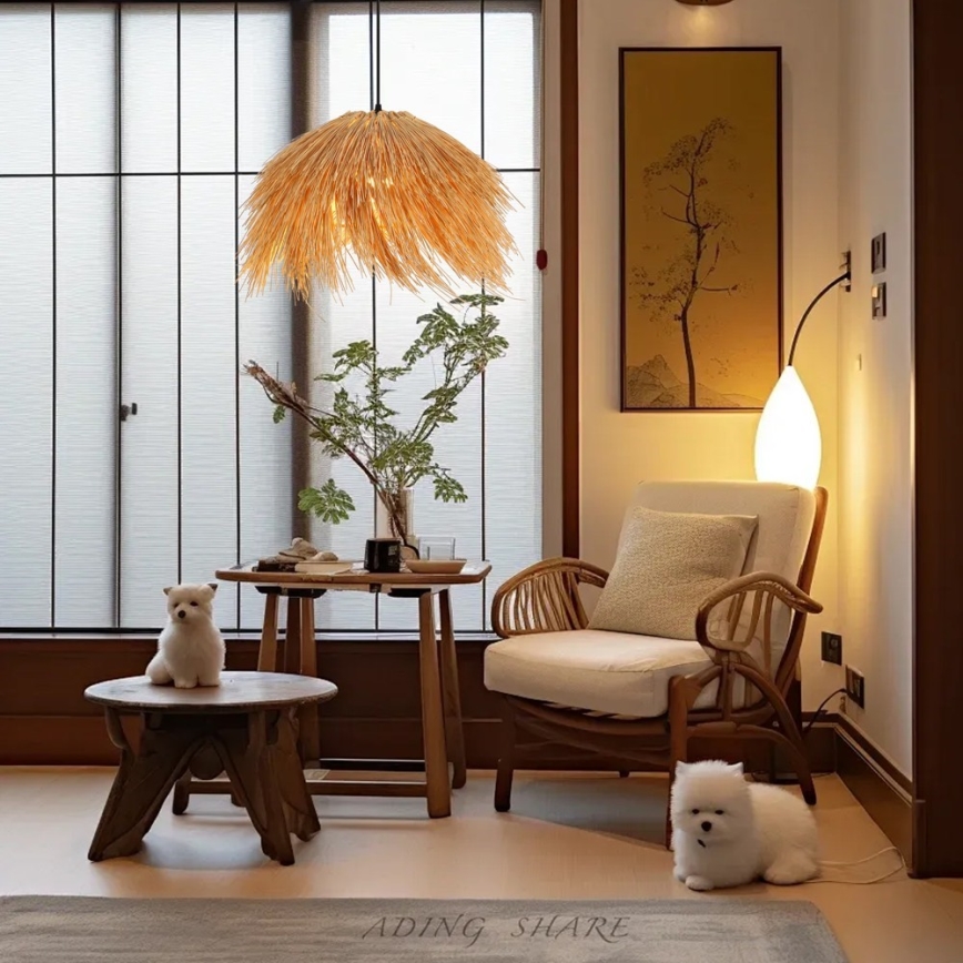 Ljuskrona med textilsladd NATURALEZA 1xE27/40W/230V diameter 55 cm rotting