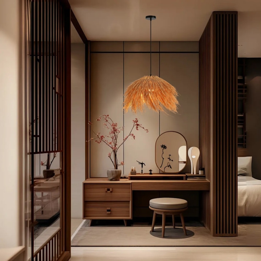 Ljuskrona med textilsladd NATURALEZA 1xE27/40W/230V diameter 55 cm rotting