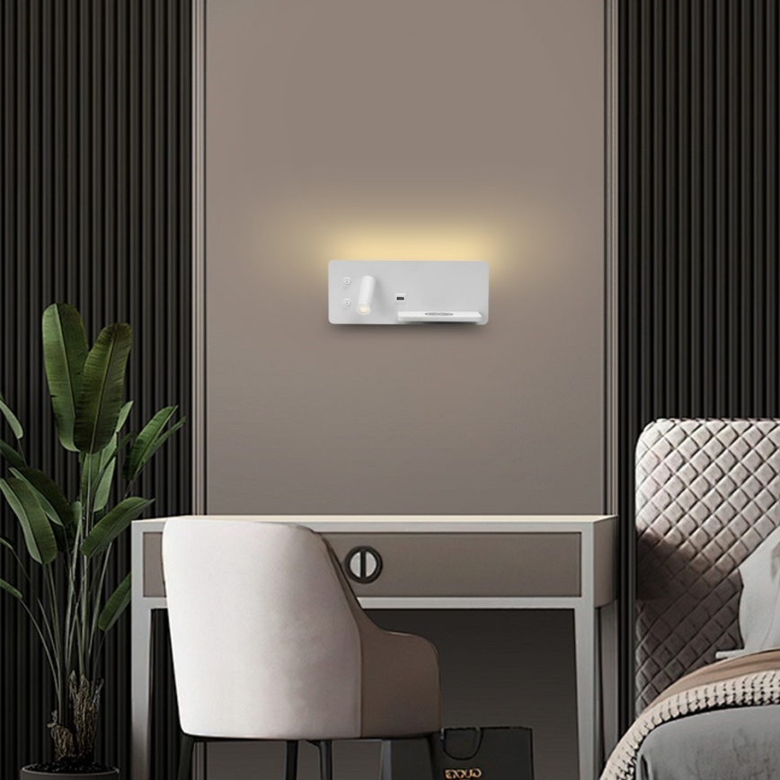 Immax 08285L - LED Väggspot med hylla, USB-port och trådlös laddning Be PREPARE LED/3W/230V + LED/3W vit