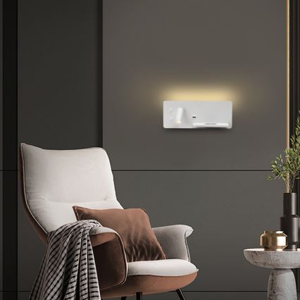 Immax 08285L - LED Väggspot med hylla, USB-port och trådlös laddning Be PREPARE LED/3W/230V + LED/3W vit