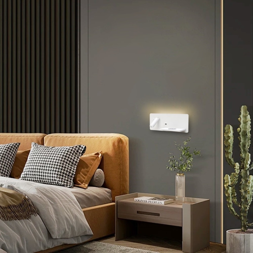 Immax 08285L - LED Väggspot med hylla, USB-port och trådlös laddning Be PREPARE LED/3W/230V + LED/3W vit