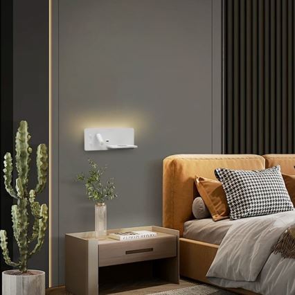 Immax 08285L - LED Väggspot med hylla, USB-port och trådlös laddning Be PREPARE LED/3W/230V + LED/3W vit