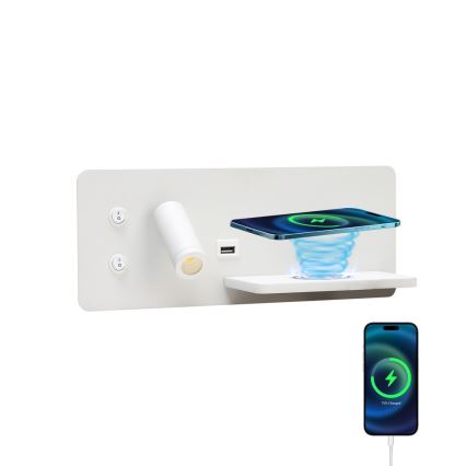 Immax 08285L - LED Väggspot med hylla, USB-port och trådlös laddning Be PREPARE LED/3W/230V + LED/3W vit