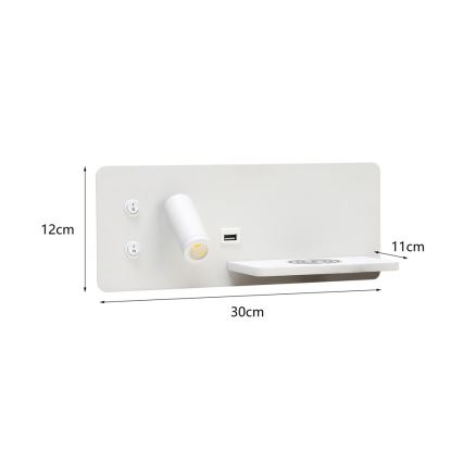 Immax 08285L - LED Väggspot med hylla, USB-port och trådlös laddning Be PREPARE LED/3W/230V + LED/3W vit