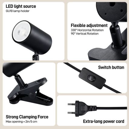 Klämlampa PUNTO 1xGU10/9W/230V svart