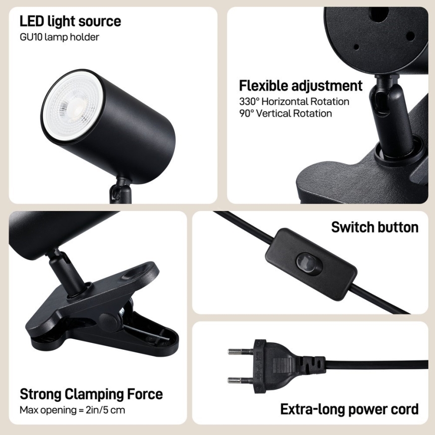 Klämlampa PUNTO 1xGU10/9W/230V svart