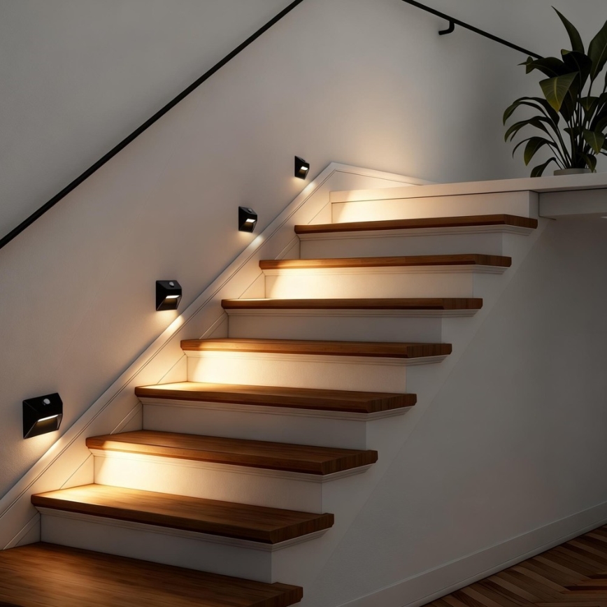 LED uppladdningsbar trappbelysning med rörelse- och skymningssensor STEP LIGHT LED/0,3W/3,7V 2200 mAh IP53 svart