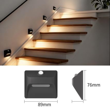 LED uppladdningsbar trappbelysning med rörelse- och skymningssensor STEP LIGHT LED/0,3W/3,7V 2200 mAh IP53 svart