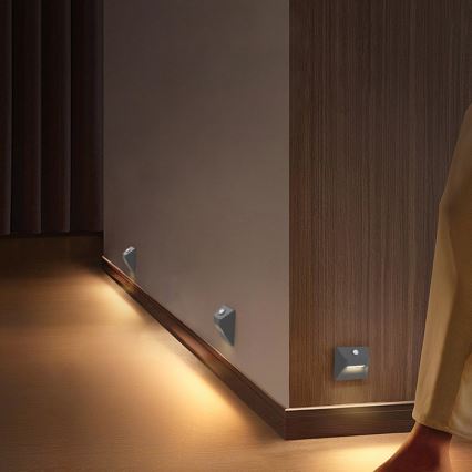 Uppladdningsbar trappbelysning med rörelse- och skymningssensor STEP LIGHT LED/0,3W/3,7V 2200 mAh IP53 grå