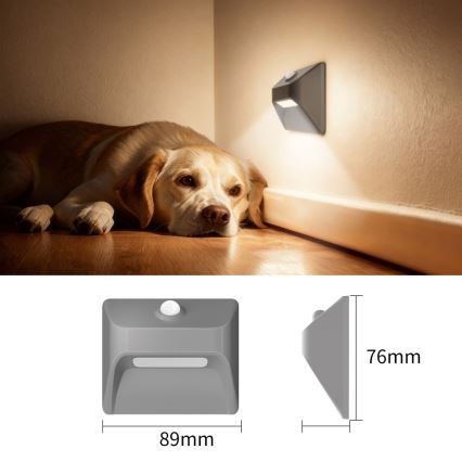 Uppladdningsbar trappbelysning med rörelse- och skymningssensor STEP LIGHT LED/0,3W/3,7V 2200 mAh IP53 grå