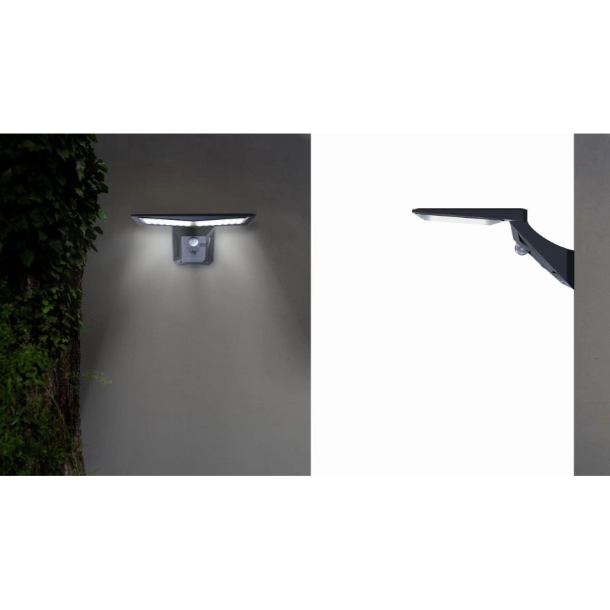 LED solcell väggbelysning med sensor LED/2,6W/5,5V IP65 1800 mAh svart