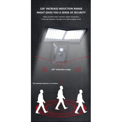 LED solcell väggbelysning med sensor LED/2,6W/5,5V IP65 1800 mAh svart