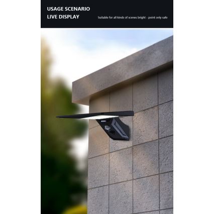 LED solcell väggbelysning med sensor LED/2,6W/5,5V IP65 1800 mAh svart