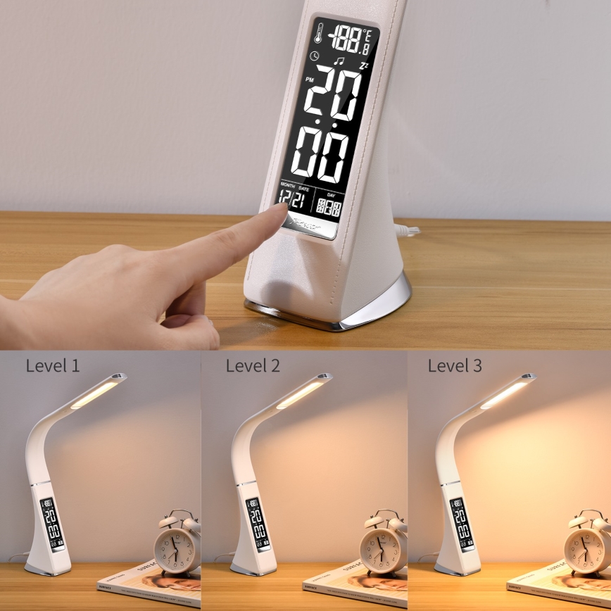 Immax 08949L - LED Dimbar Bordslampa med en skärm läder LEATHER LED/7W/230V vit