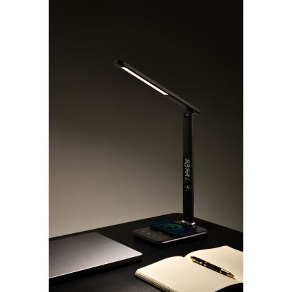LED Dimbar skrivbordslampa med trådlös QI-laddning och USB KINGFISHER LED/8,5W/230V svart