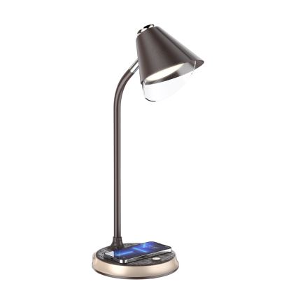 LED Dimbara bordslampa med trådlös laddning FINCH LED/9W/12/230V brun/guld