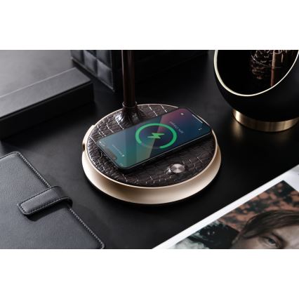 LED Dimbart skrivbordslampa med trådlös laddning FINCH LED/9W/12/230V grå/glansig krom