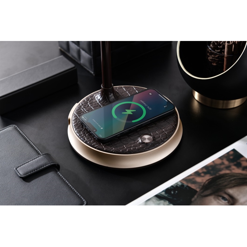 LED Dimbart skrivbordslampa med trådlös laddning FINCH LED/9W/12/230V grå/glansig krom