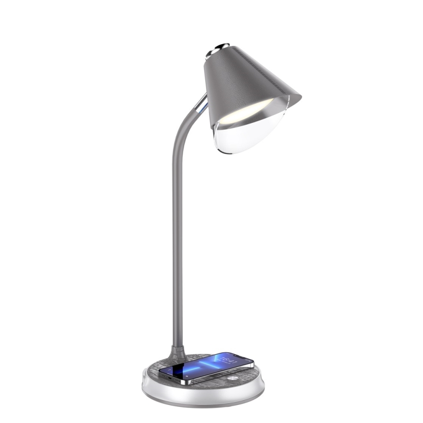 LED Dimbart skrivbordslampa med trådlös laddning FINCH LED/9W/12/230V grå/glansig krom