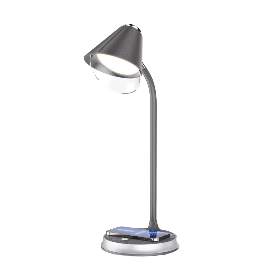 LED Dimbart skrivbordslampa med trådlös laddning FINCH LED/9W/12/230V grå/glansig krom