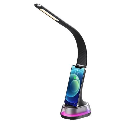 LED RGB Dimbara bordslampa med trådlös laddning CORELLA LED/7W/12/230V svart
