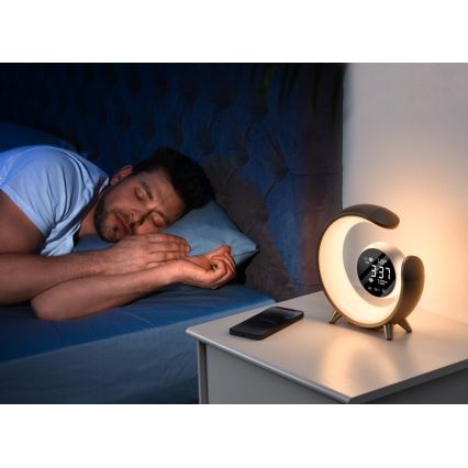 LED RGBW Dimbara bordslampa med väckarklocka PEACOCK LED/20W/5V USB