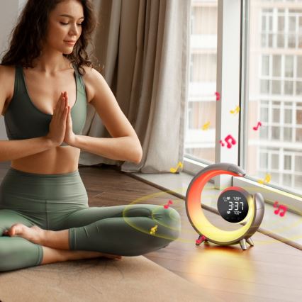 LED RGBW Dimbara bordslampa med väckarklocka PEACOCK LED/20W/5V USB