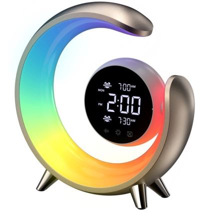 LED RGBW Dimbara bordslampa med väckarklocka PEACOCK LED/20W/5V USB