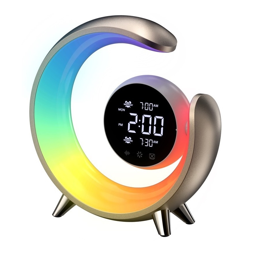 LED RGBW Dimbara bordslampa med väckarklocka PEACOCK LED/20W/5V USB