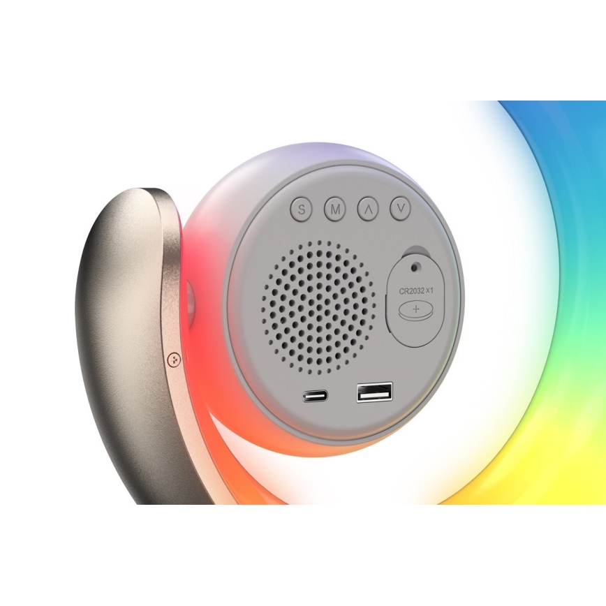 LED RGBW Dimbara bordslampa med väckarklocka PEACOCK LED/20W/5V USB