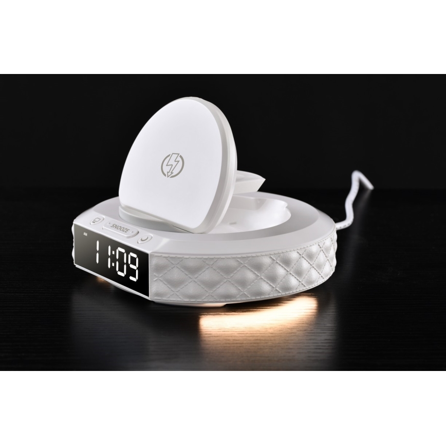 Väckarklocka med LCD-display och trådlös Qi-laddare 27W/9V 220 mAh vit