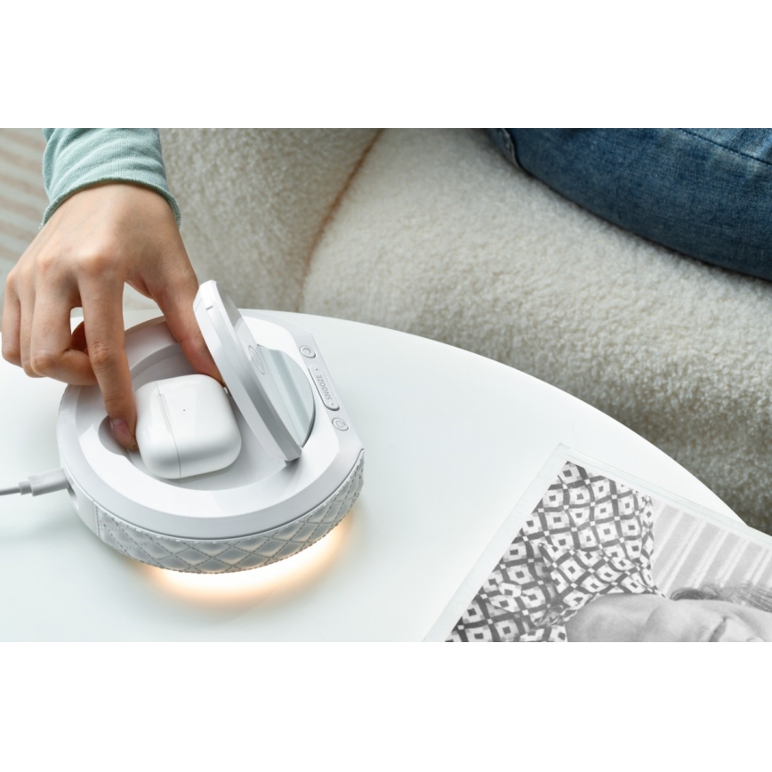 Väckarklocka med LCD-display och trådlös Qi-laddare 27W/9V 220 mAh vit