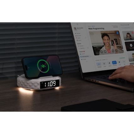 Väckarklocka med LCD-display och trådlös Qi-laddare 27W/9V 220 mAh vit