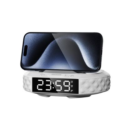 Väckarklocka med LCD-display och trådlös Qi-laddare 27W/9V 220 mAh vit