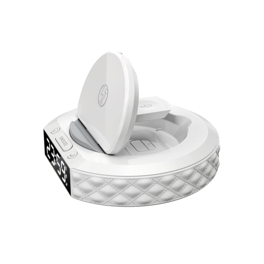 Väckarklocka med LCD-display och trådlös Qi-laddare 27W/9V 220 mAh vit
