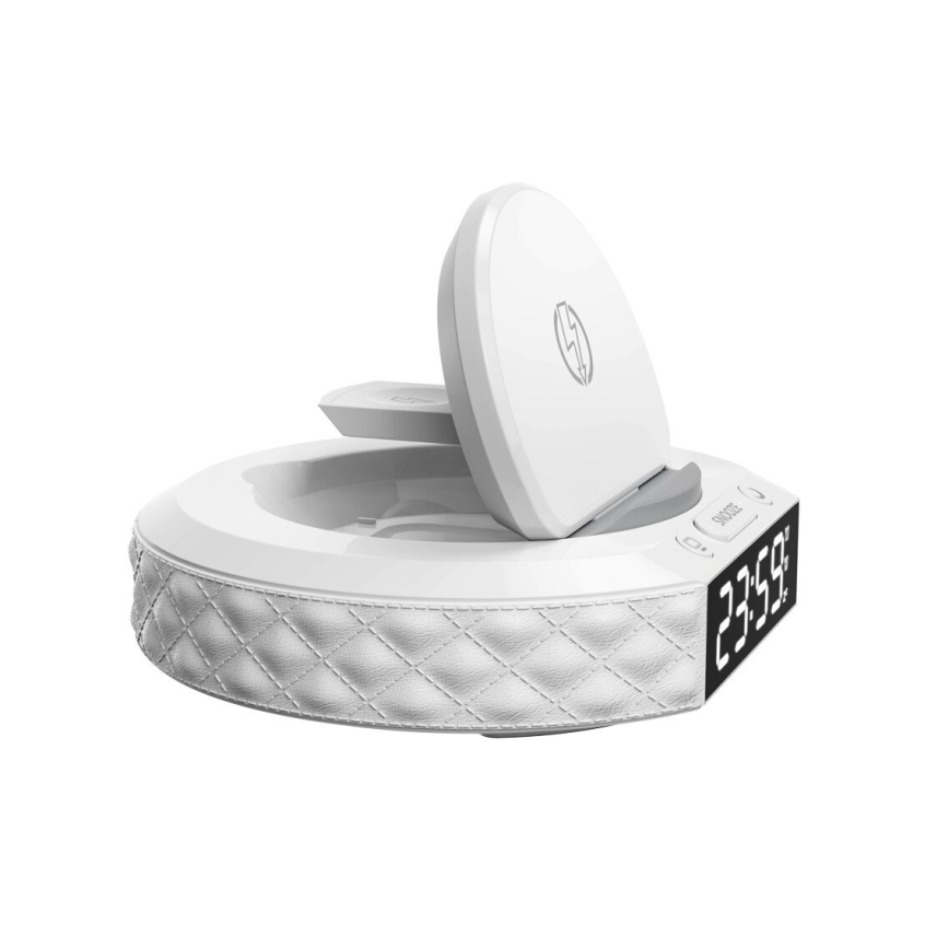 Väckarklocka med LCD-display och trådlös Qi-laddare 27W/9V 220 mAh vit
