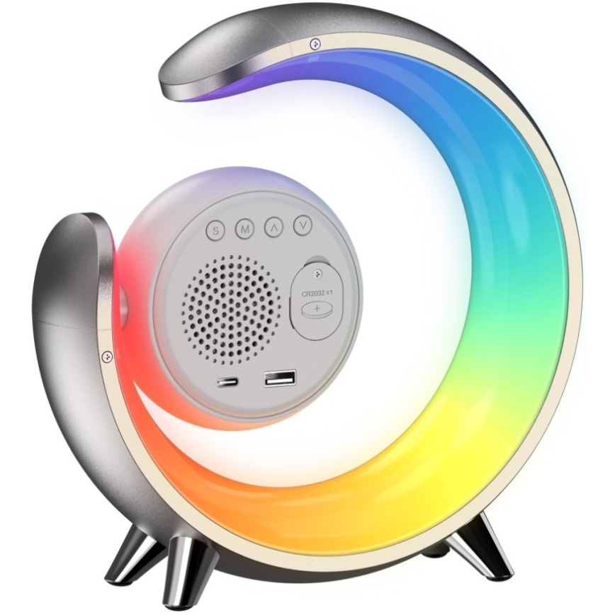 LED RGBW Dimbart bordslampa med väckarklocka LED/20W/5V USB silver